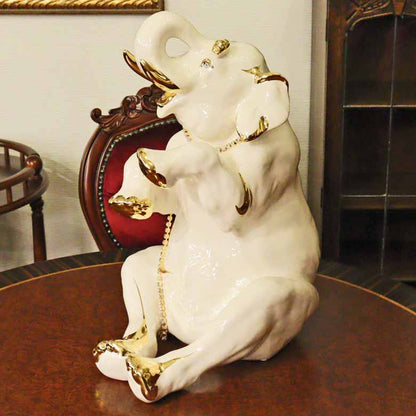 イタリア ゾウ AHURA 陶器 置物 オブジェ 風水 縁起物 エレファント アイボリーゴールド
