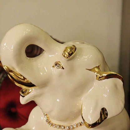 イタリア ゾウ AHURA 陶器 置物 オブジェ 風水 縁起物 エレファント アイボリーゴールド