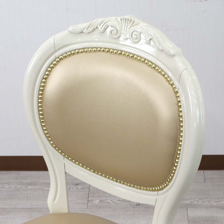 イタリア ダイニングチェア 猫脚 ゴールド パールホワイト 合皮