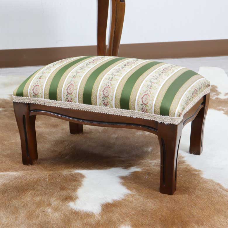 イタリア フットスツール グリーンストライプ 補助椅子 玄関用 完成品