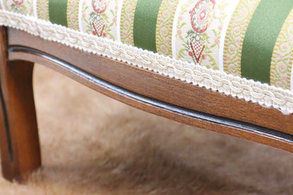 イタリア フットスツール グリーンストライプ 補助椅子 玄関用 完成品