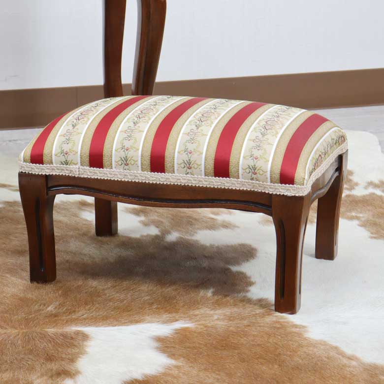 イタリア フットスツール レッドストライプ 補助椅子 玄関用 完成品