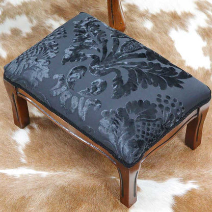 イタリア フットスツール ダマスク ブラック  補助椅子 玄関用 完成品