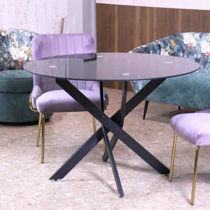 ダイニンテーブル ラウンドテーブル 110cm ブラック ガラステーブル 4人用 2人用 モダン