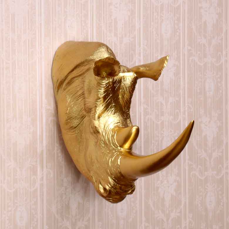 アニマルヘッド サイ ゴールド 犀 動物 リアル風水 縁起物 オーナメント