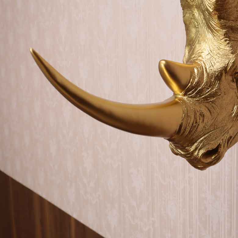 アニマルヘッド サイ ゴールド 犀 動物 リアル風水 縁起物 オーナメント