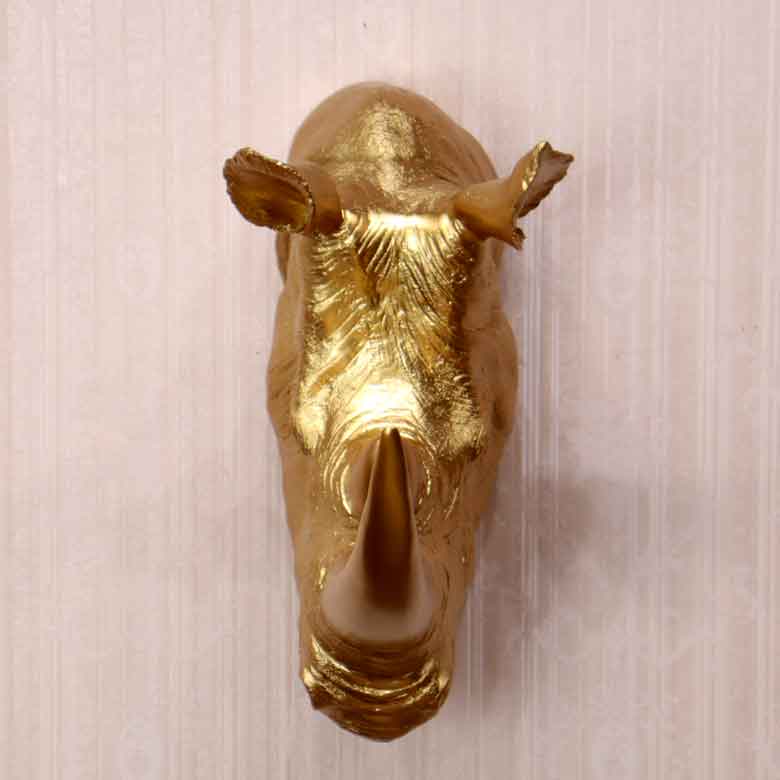 アニマルヘッド サイ ゴールド 犀 動物 リアル風水 縁起物 オーナメント