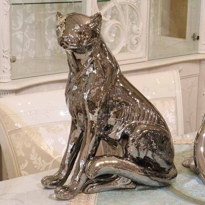 イタリア レオパード AHURA 陶器 置物 オブジェ 風水 縁起物 パンサー プラチナ