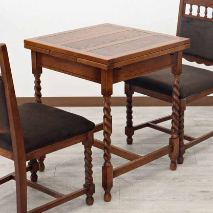 ダイニングテーブル 60-100cm 伸長式 オーク 二人用 木製 茶 レトロ ドローリーフテーブル