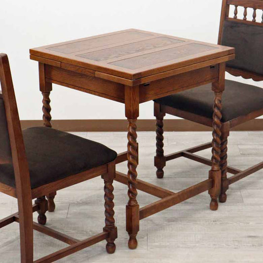 ダイニングテーブル 60-100cm 伸長式 オーク 二人用 木製 茶 レトロ ドローリーフテーブル