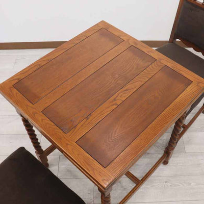 ダイニングテーブル 60-100cm 伸長式 オーク 二人用 木製 茶 レトロ ドローリーフテーブル