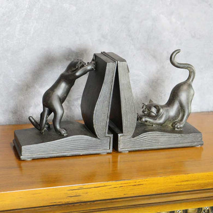 樹脂製 猫のブックエンド アンティーク調 ブラック 猫雑貨