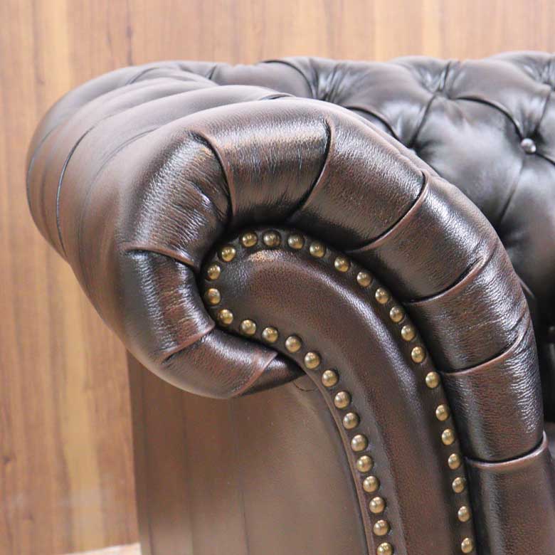 総革張りソファー チェスターフィールド 1人掛け ブラウン 1人掛け 本革