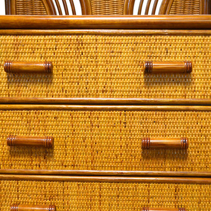 キャスター付きラタンチェスト 4段 飾り枠付き 完成品