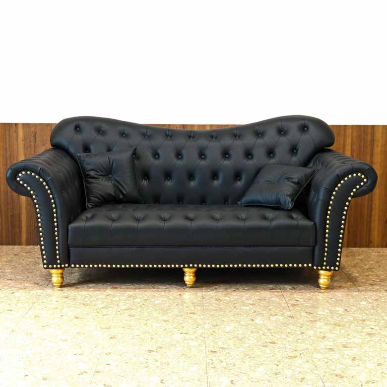 3Pソファ ハイバック ファントムレザー/合皮 ブラック 3人がけ