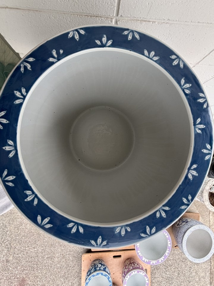 水鉢 大型 藍色花鳥 特大 13号 火鉢 鉢カバー
