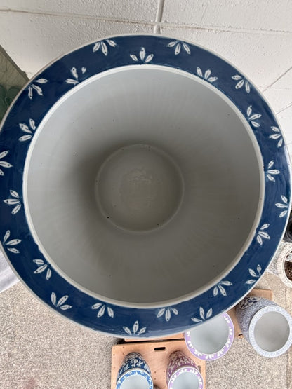 水鉢 大型 藍色花鳥 特大 13号 火鉢 鉢カバー