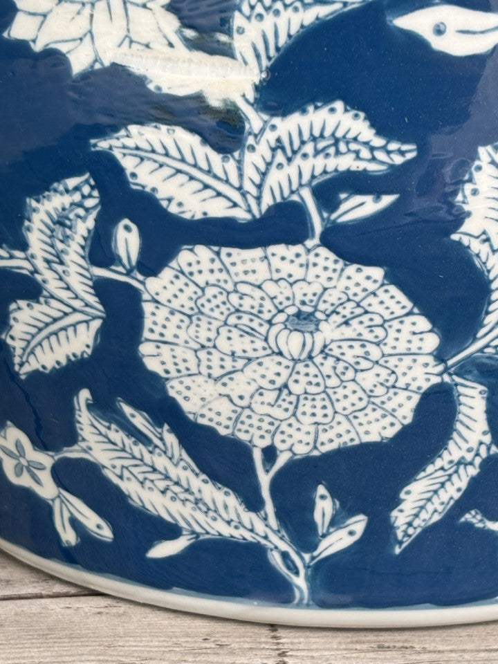 水鉢 大型 藍色花鳥 大 10号 火鉢 鉢カバー プランターカバー
