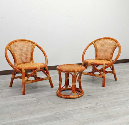 ラタン テーブル3点セット コンパクト テーブル チェア