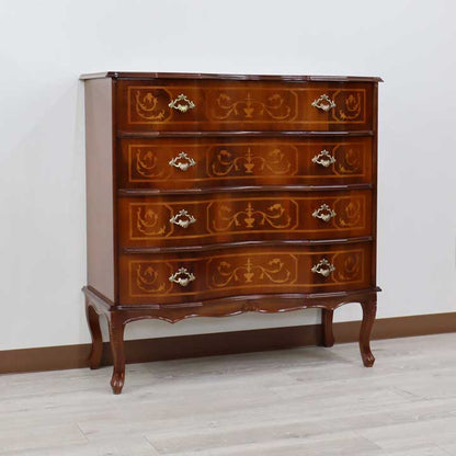 イタリア 4段 チェスト 茶 88cm 象嵌 猫脚 054/4