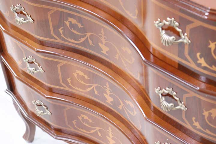 イタリア 4段 チェスト 茶 88cm 象嵌 猫脚 054/4