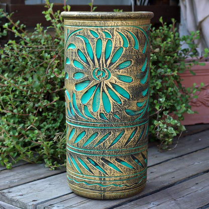 陶器 かさ立て イタリア製 アンブレラスタンド グリーン×ゴールド ストレート