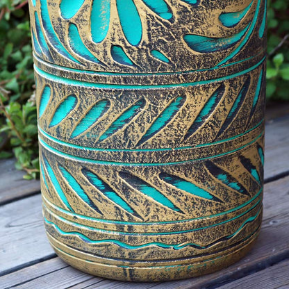 陶器 かさ立て イタリア製 アンブレラスタンド グリーン×ゴールド ストレート