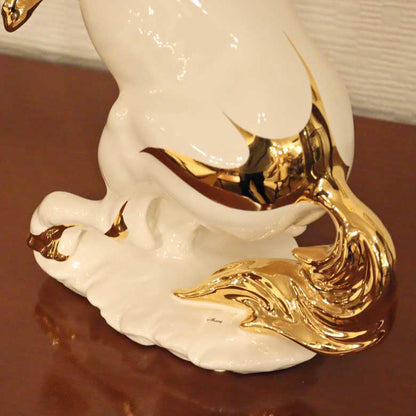 イタリア ユニコーン AHURA 陶器 置物 オブジェ 風水 縁起物 馬 アイボリーゴールド