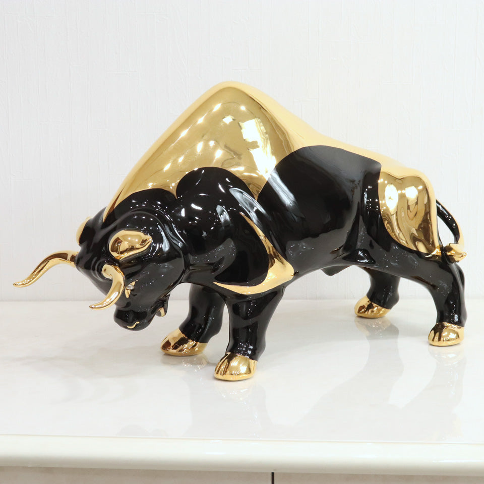 イタリア 雄牛 AHURA 陶器 置物 オブジェ 風水 縁起物 ブル 牛 ブラックゴールド