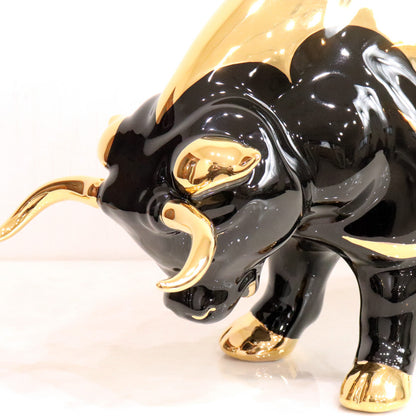 イタリア 雄牛 AHURA 陶器 置物 オブジェ 風水 縁起物 ブル 牛 ブラックゴールド