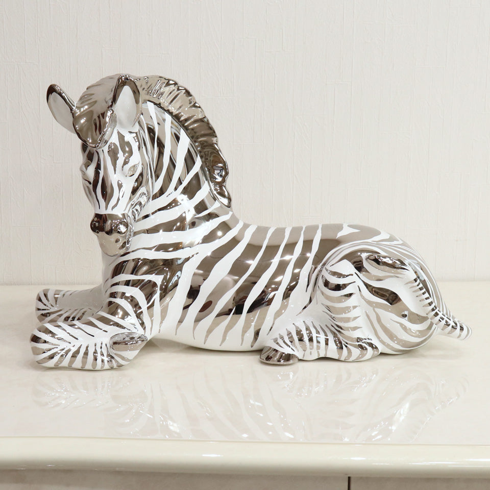 イタリア ゼブラ AHURA 陶器 置物 オブジェ 風水 縁起物 シマウマ プラチナ アイボリー