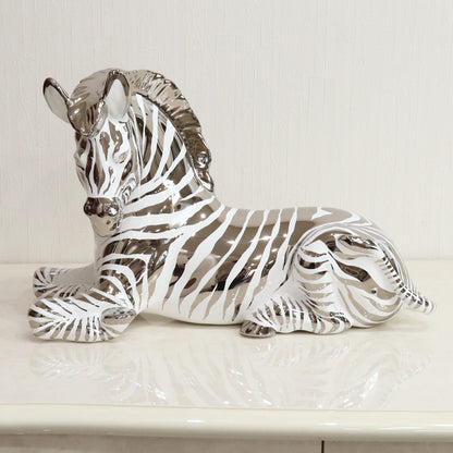 イタリア ゼブラ AHURA 陶器 置物 オブジェ 風水 縁起物 シマウマ プラチナ アイボリー