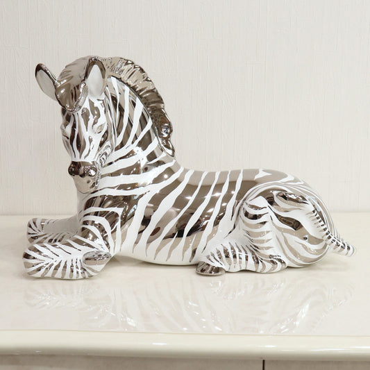 イタリア ゼブラ AHURA 陶器 置物 オブジェ 風水 縁起物 シマウマ プラチナ アイボリー