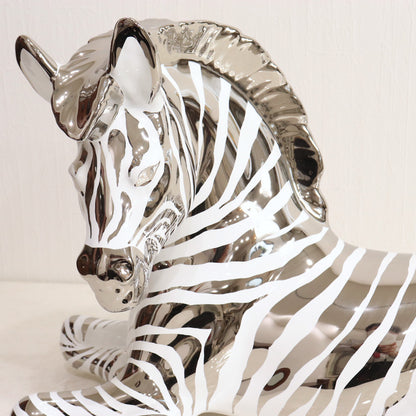 イタリア ゼブラ AHURA 陶器 置物 オブジェ 風水 縁起物 シマウマ プラチナ アイボリー