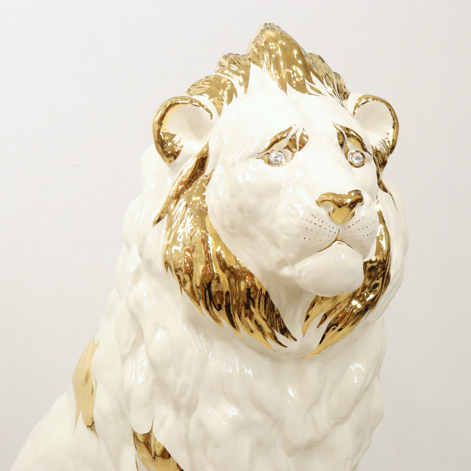 イタリア ライオン AHURA 陶器 置物 オブジェ アイボリーゴールド