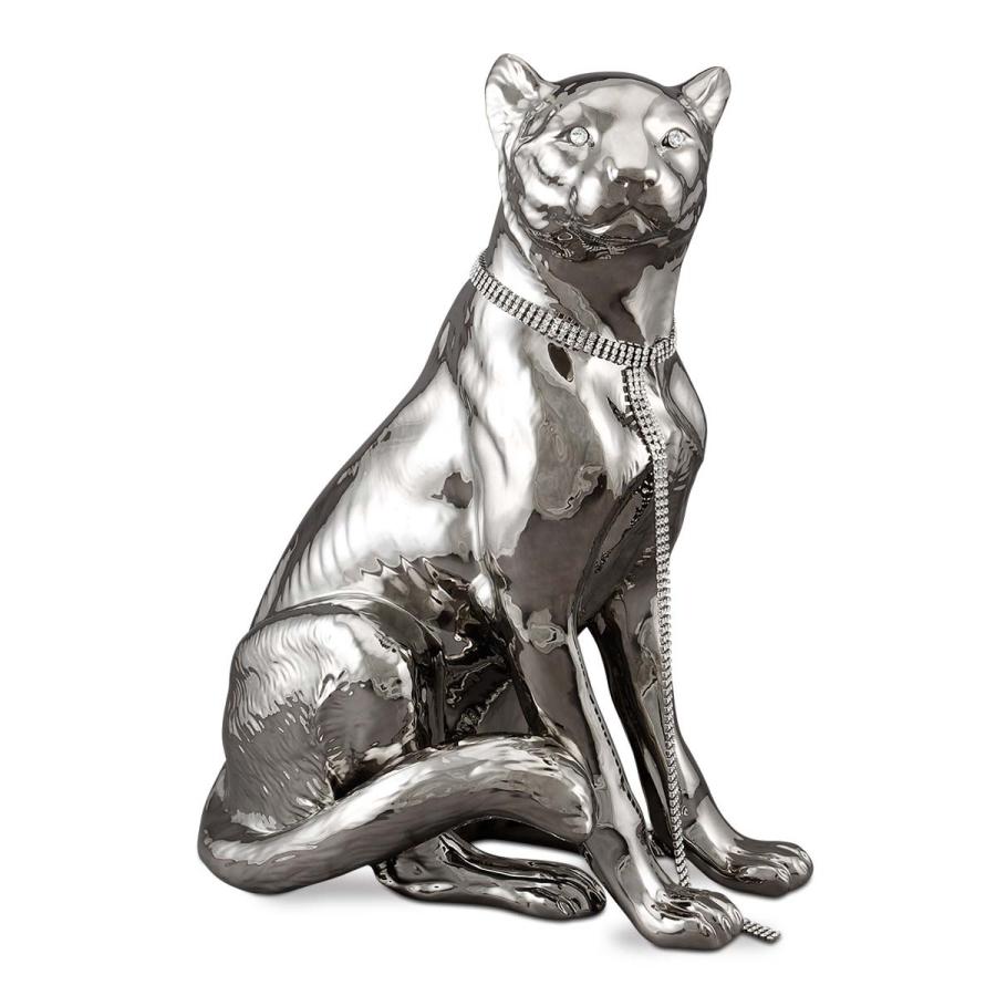 イタリア レオパード AHURA 陶器 置物 オブジェ 風水 縁起物 パンサー プラチナ