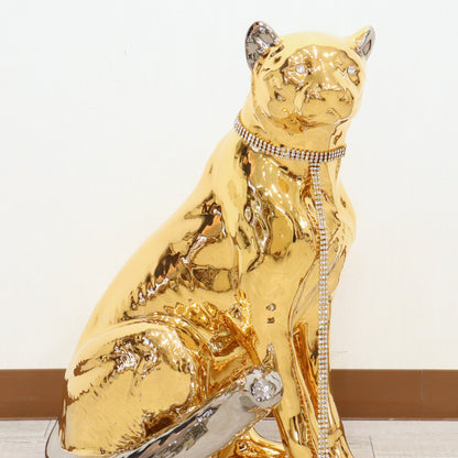 イタリア レオパード AHURA 陶器 置物 オブジェ 風水 縁起物 パンサー ゴールド
