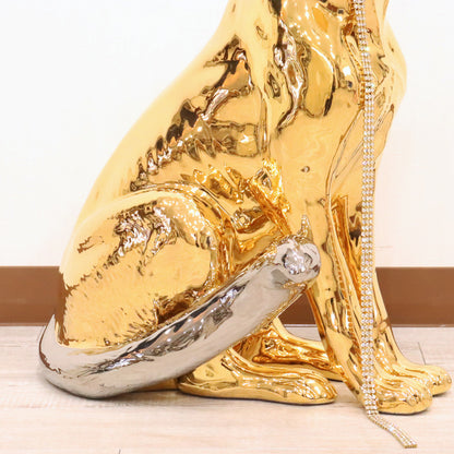 イタリア レオパード AHURA 陶器 置物 オブジェ 風水 縁起物 パンサー ゴールド