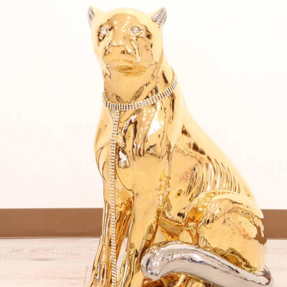 イタリア レオパード AHURA 陶器 置物 オブジェ 風水 縁起物 パンサー ゴールド