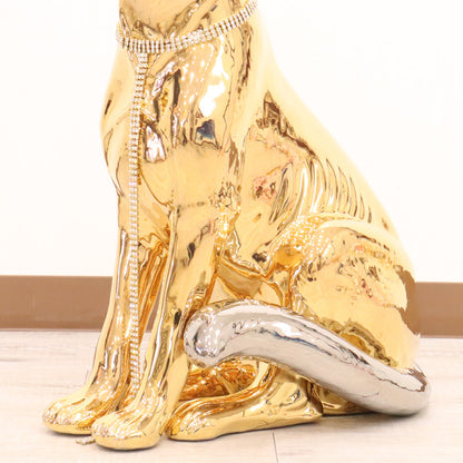 イタリア レオパード AHURA 陶器 置物 オブジェ 風水 縁起物 パンサー ゴールド