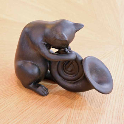 樹脂製 猫のオーケストラ 4体セット 置物 レトロ フィギュア ネコ ブラック 猫雑貨