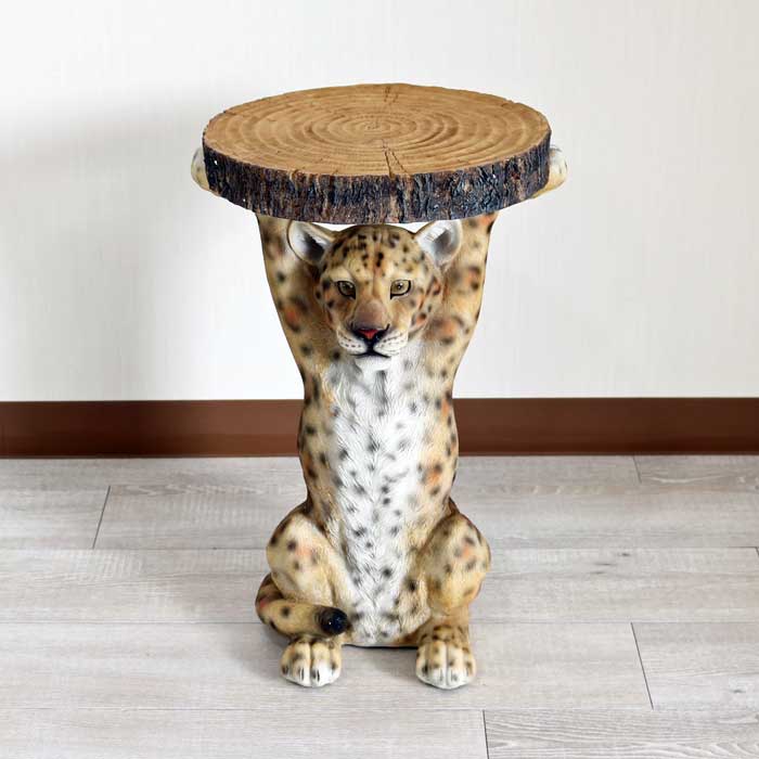 アニマルサイドテーブル チーター ヒョウ フラワースタンド かわいい リアル