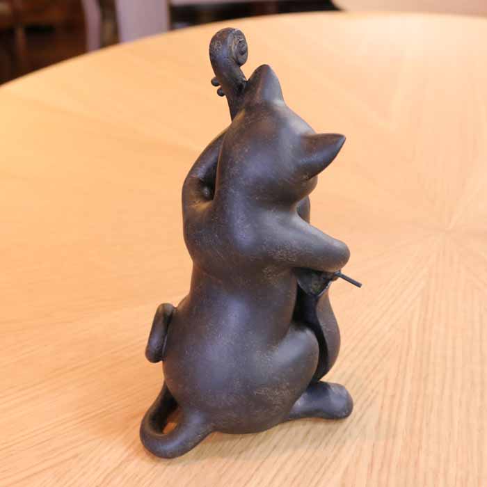 樹脂製 猫のオーケストラ チェロ アンティーク調 ブラック 猫雑貨