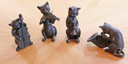 樹脂製 猫のオーケストラ 4体セット 置物 レトロ フィギュア ネコ ブラック 猫雑貨