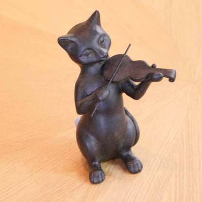樹脂製 猫のオーケストラ 4体セット 置物 レトロ フィギュア ネコ ブラック 猫雑貨