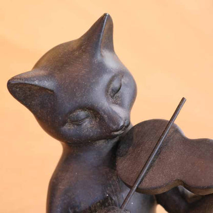 樹脂製 猫のオーケストラ 4体セット 置物 レトロ フィギュア ネコ ブラック 猫雑貨