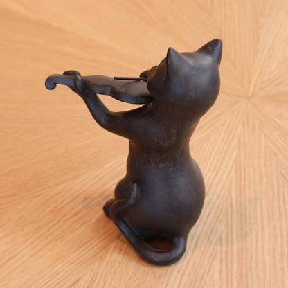 樹脂製 猫のオーケストラ バイオリン アンティーク調 ブラック 猫雑貨