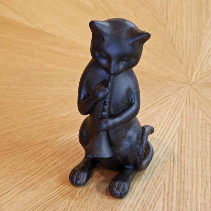 樹脂製 猫のオーケストラ クラリネット アンティーク調 ブラック 猫雑貨