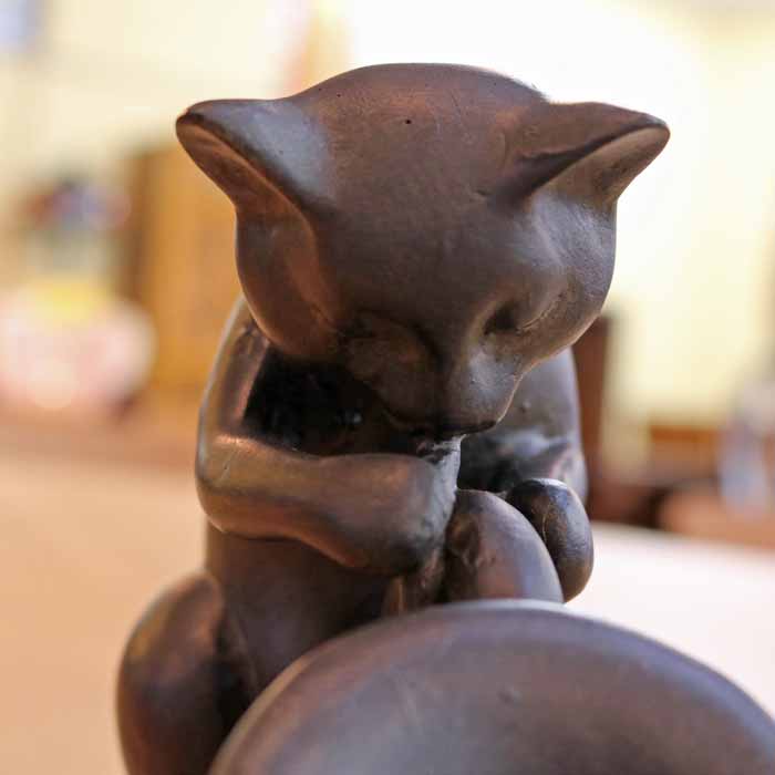 樹脂製 猫のオーケストラ ホルン アンティーク調 ブラック 猫雑貨