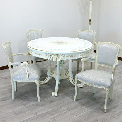 ロココ ダイニングテーブル 110cm 円形 4人用 クラック塗装 白家具